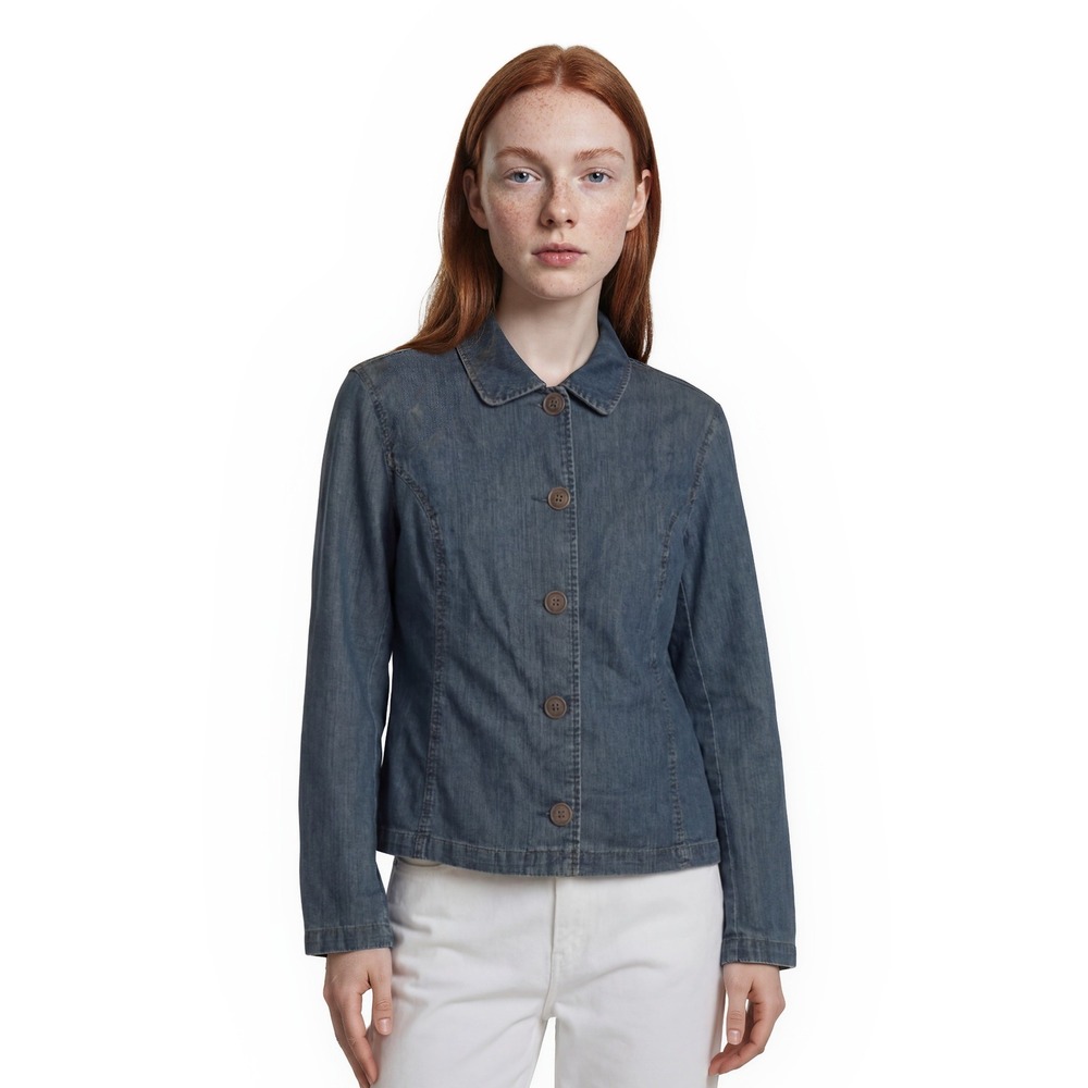 Duluth Trading Co Denim Jean Jacket Women's Size‎ Large Blue Peplum Button Front